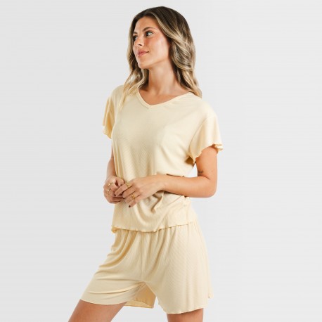Pigiama corto mezza manica a costine viscosa