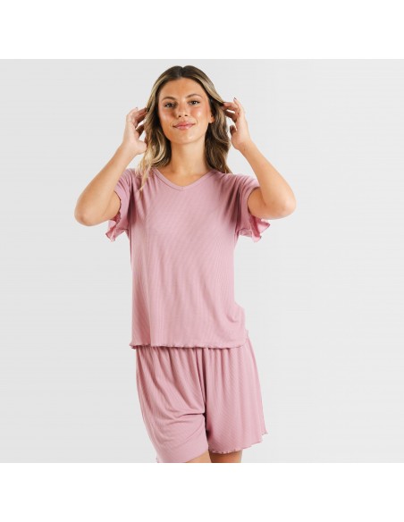 Pigiama corto mezza manica a costine viscosa