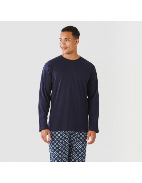 Pigiama lungo uomo cotone Checo blu navy