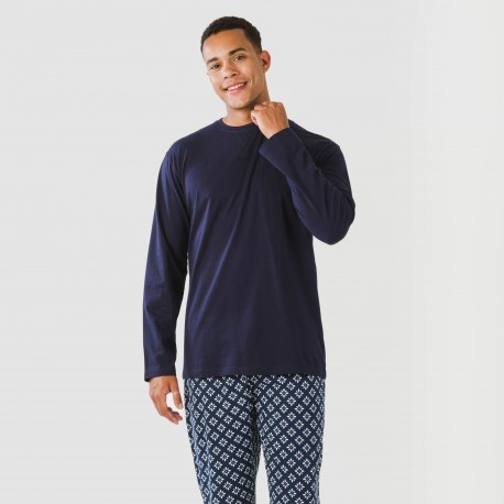 Pigiama lungo uomo cotone Checo blu navy