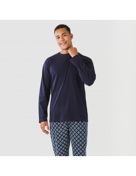 Pigiama lungo uomo cotone Checo blu navy