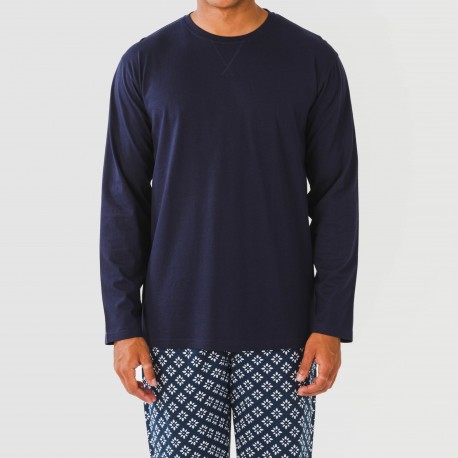 Pigiama lungo uomo cotone Checo blu navy
