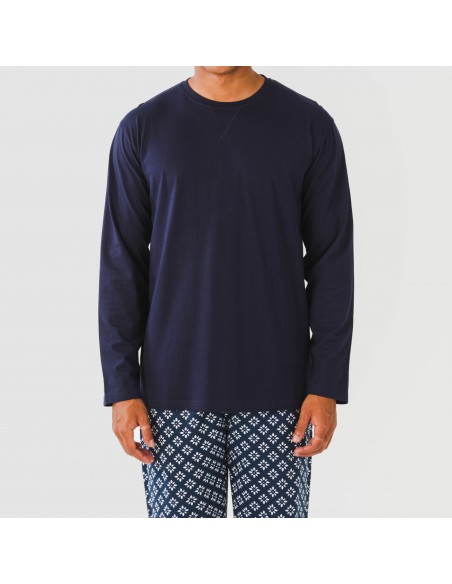 Pigiama lungo uomo cotone Checo blu navy