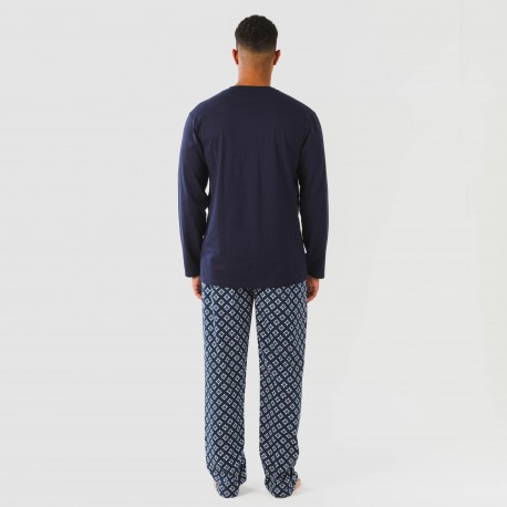 Pigiama lungo uomo cotone Checo blu navy