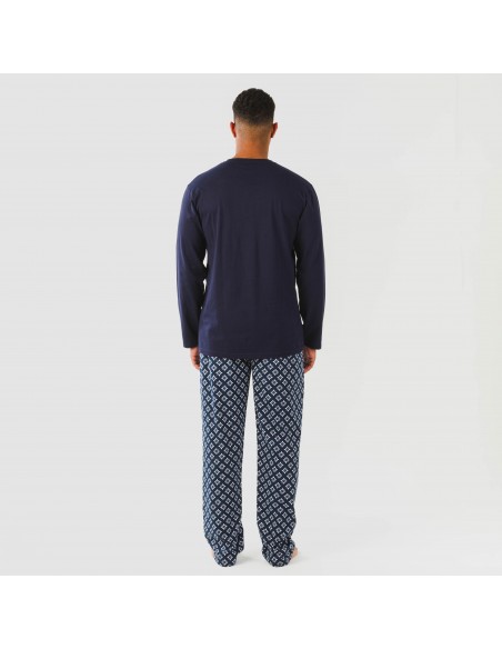 Pigiama lungo uomo cotone Checo blu navy