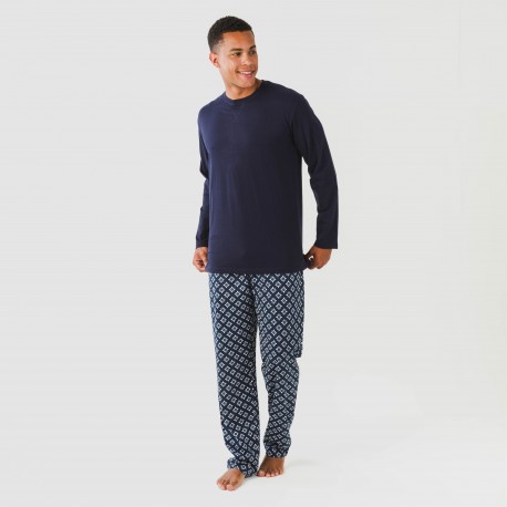 Pigiama lungo uomo cotone Checo blu navy