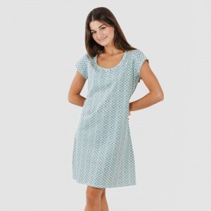 Vestito manica corta con bottoni cotone Bianca verde menta