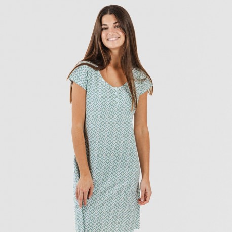 Vestito manica corta con bottoni cotone Bianca verde menta