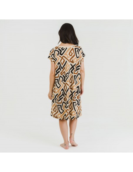 Vestito corto manica ampia crêpe Domeka marrone nero Vestito corto manica ampia crêpe Domeka marrone nero