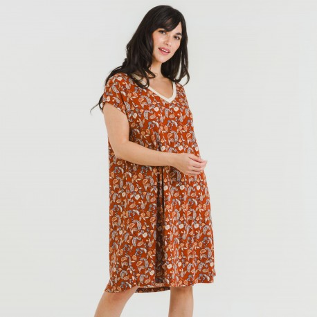 Vestito corto manica ampia crêpe Premisa rame