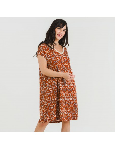 Vestito corto manica ampia crêpe Premisa rame Vestito corto manica ampia crêpe Premisa rame