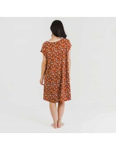 Vestito corto manica ampia crêpe Premisa rame Vestito corto manica ampia crêpe Premisa rame