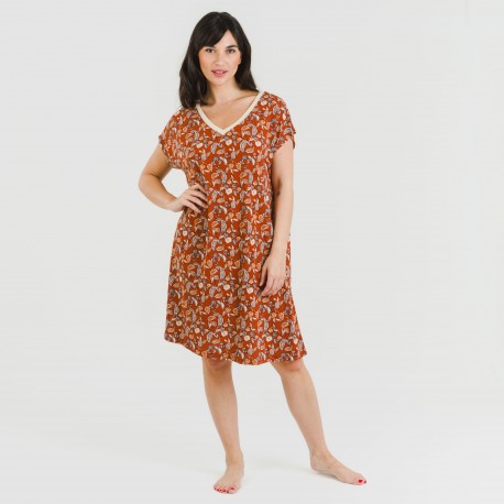 Vestito corto manica ampia crêpe Premisa rame