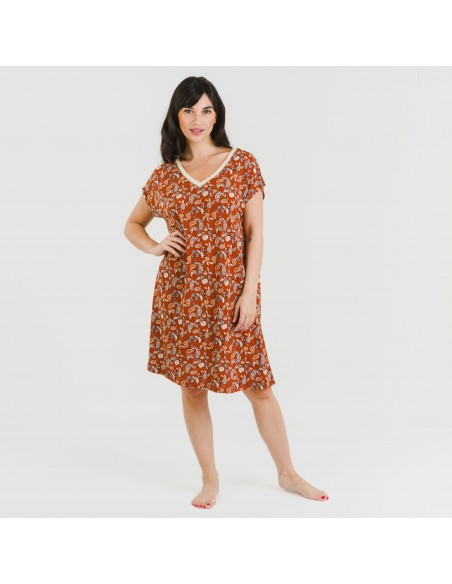 Vestito corto manica ampia crêpe Premisa rame Vestito corto manica ampia crêpe Premisa rame