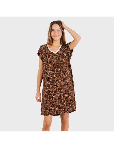 Vestito corto manica ampia crêpe Liviana rame Vestito corto manica ampia crêpe Liviana rame