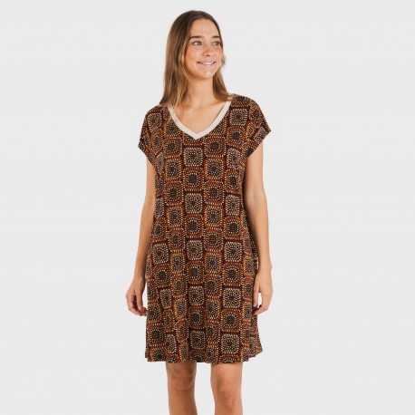 Vestito corto manica ampia crêpe Liviana rame