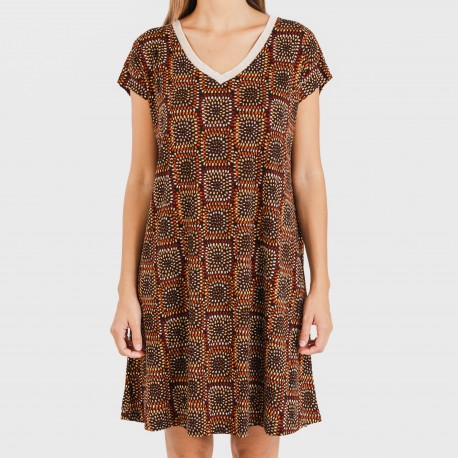 Vestito corto manica ampia crêpe Liviana rame