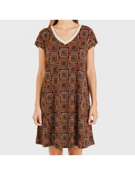 Vestito corto manica ampia crêpe Liviana rame Vestito corto manica ampia crêpe Liviana rame