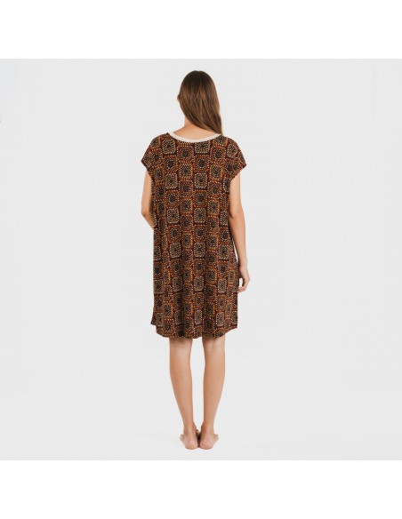 Vestito corto manica ampia crêpe Liviana rame Vestito corto manica ampia crêpe Liviana rame