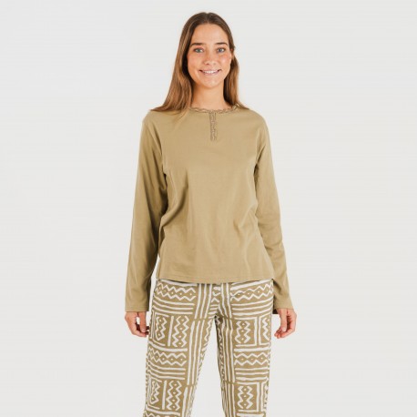 Pigiama lungo cotone Vinuesa sabbia