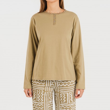 Pigiama lungo cotone Vinuesa sabbia