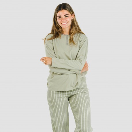 Pigiama lungo cotone Raya Beatrice verde militare