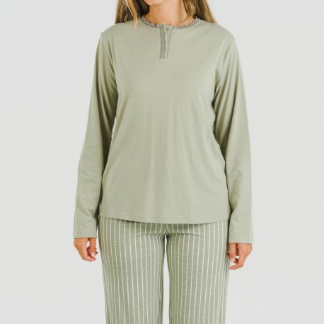 Pigiama lungo cotone Raya Beatrice verde militare