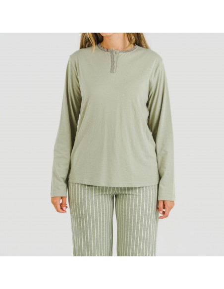 Pigiama lungo cotone Raya Beatrice verde militare Pigiama lungo cotone Raya Beatrice verde militare