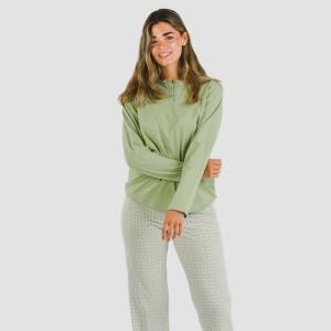 Pigiama lungo cotone Michelle verde militare 2