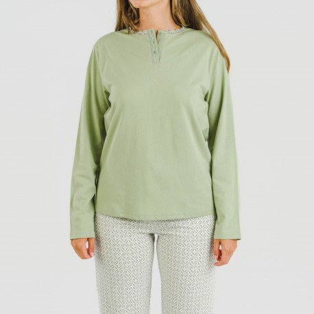 Pigiama lungo cotone Michelle verde militare