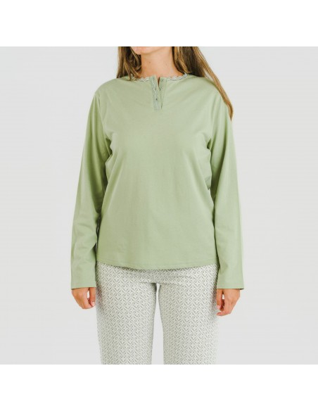 Pigiama lungo cotone Michelle verde militare Pigiama lungo cotone Michelle verde militare