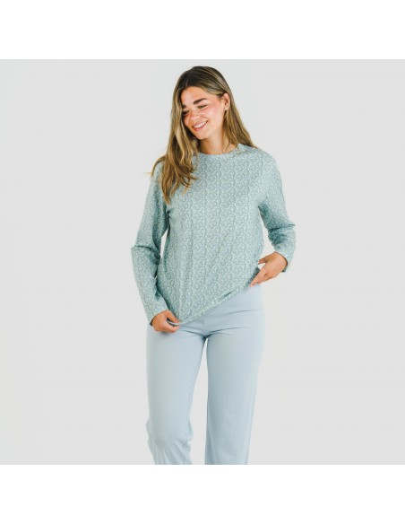 Pigiama lungo cotone Cris celeste Pigiama lungo cotone Cris celeste