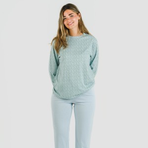 Pigiama lungo cotone Cris celeste 2