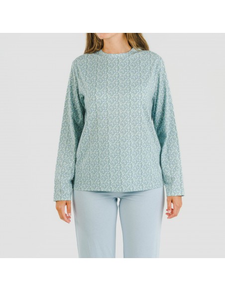 Pigiama lungo cotone Cris celeste Pigiama lungo cotone Cris celeste