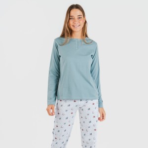 Pigiama lungo cotone Marquitos turchese 2