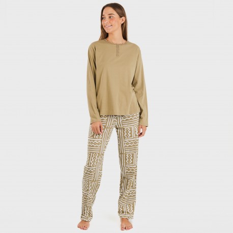 Pigiama lungo cotone Vinuesa sabbia