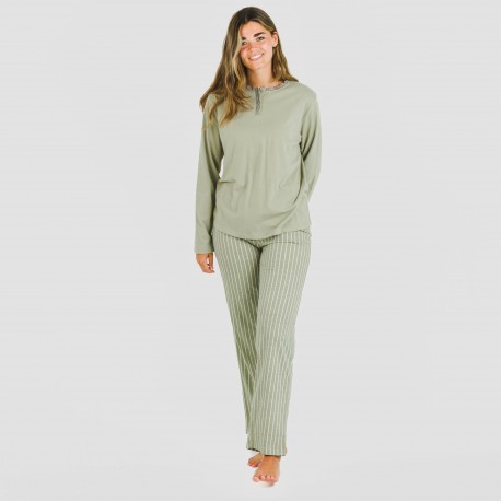 Pigiama lungo cotone Raya Beatrice verde militare