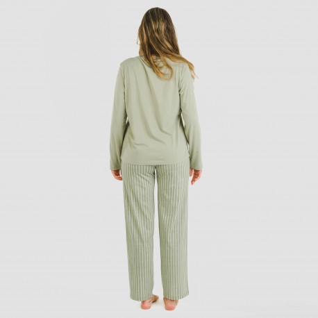 Pigiama lungo cotone Raya Beatrice verde militare