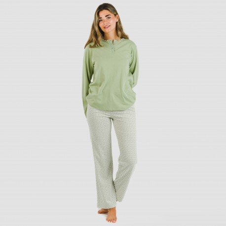 Pigiama lungo cotone Michelle verde militare