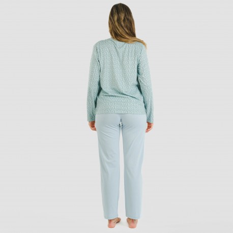 Pigiama lungo cotone Cris celeste