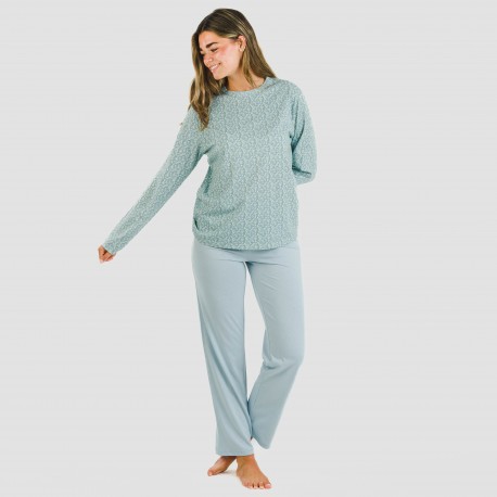 Pigiama lungo cotone Cris celeste