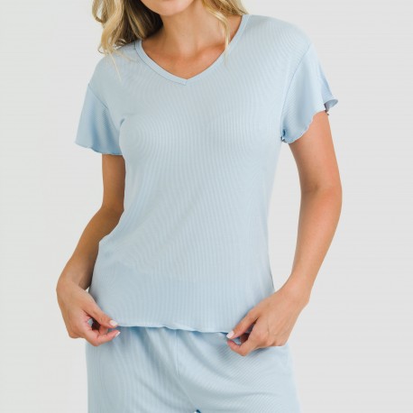 Pigiama corto mezza manica a costine viscosa