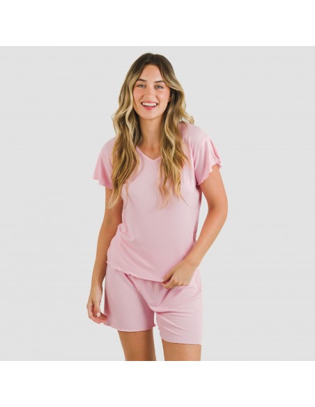 Pigiama corto mezza manica a costine viscosa