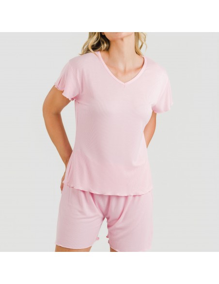 Pigiama corto mezza manica a costine viscosa