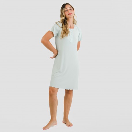 Vestito corto mezza manica a costine viscosa tinta unita