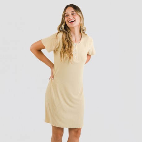 Vestito corto mezza manica a costine viscosa tinta unita