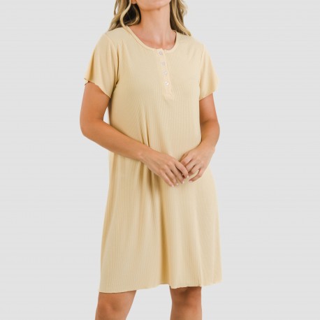 Vestito corto mezza manica a costine viscosa tinta unita