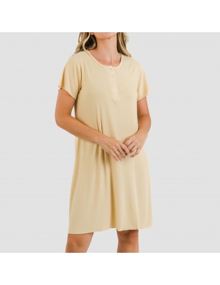 Vestito corto mezza manica a costine viscosa tinta unita Vestito corto mezza manica a costine viscosa tinta unita