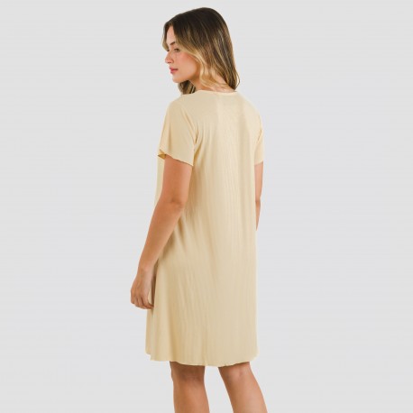 Vestito corto mezza manica a costine viscosa tinta unita