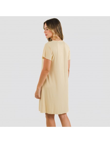 Vestito corto mezza manica a costine viscosa tinta unita Vestito corto mezza manica a costine viscosa tinta unita